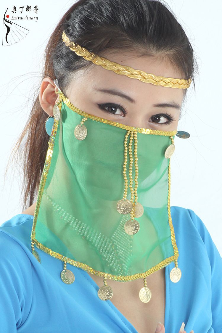 Dancewear Performance Belly Outfit Sequin Accessory for Ladies Belly Dance Veil #B08: green