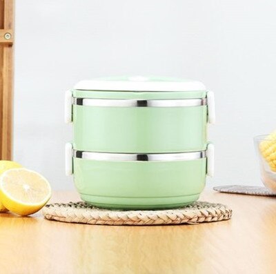 Fiambrera térmica aislante para uso en el hogar, fiambrera portátil de acero inoxidable multicapa a prueba de fugas, herramientas de cocina para exteriores: Green 2 layers