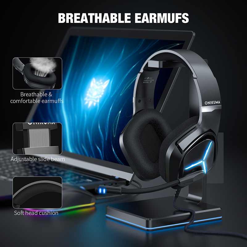 ONIKUMA X8 X9 RGB przewodowy zestaw słuchawkowy do gier ciężki bas komputerowe słuchawki z mikrofonem LED do laptopa PC Xbox One Controlle