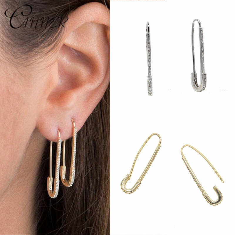 CANNER Trend Fine Jewelry Accesorios Safety Pin Stud Earrings for Women Threader Puncture Pendientes Piercing 2pcs