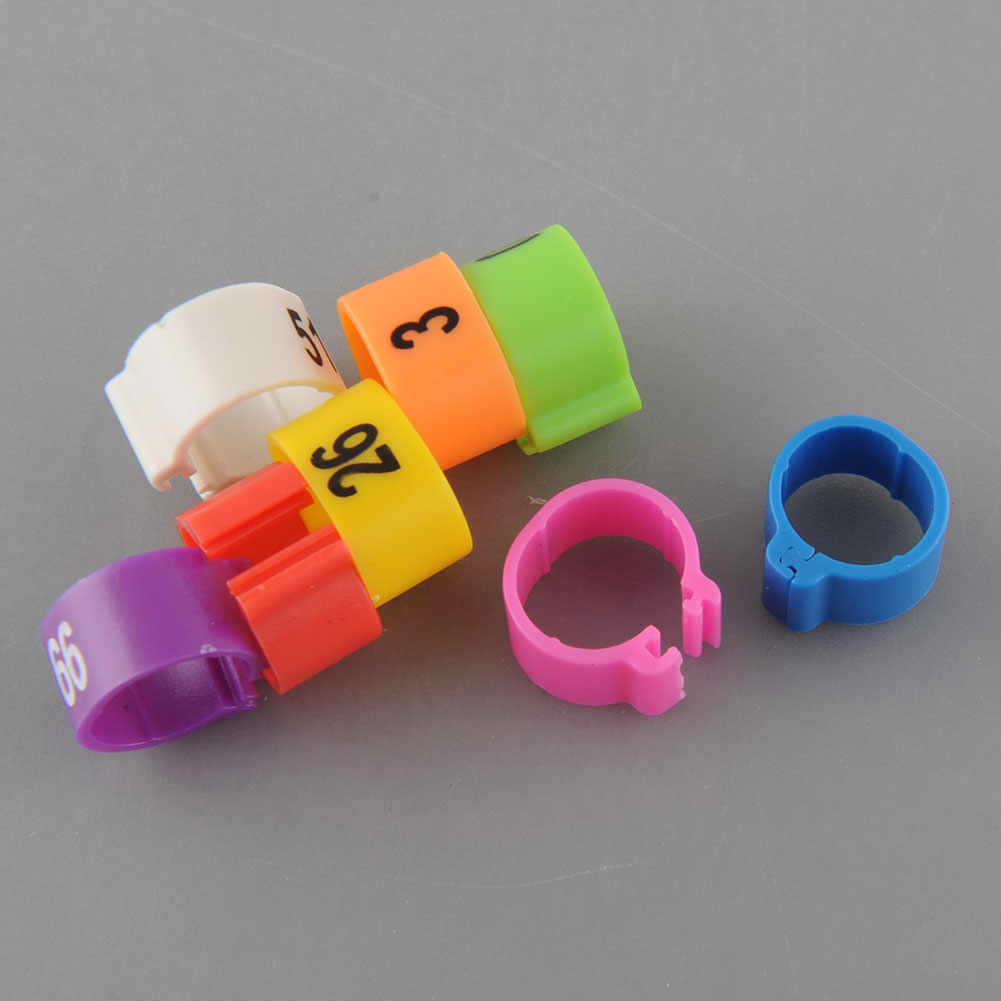 100Pcs Poultry Leg Bands Bird Pigeon Parrot Duck Hen Rings Clip 1-100 Numbered