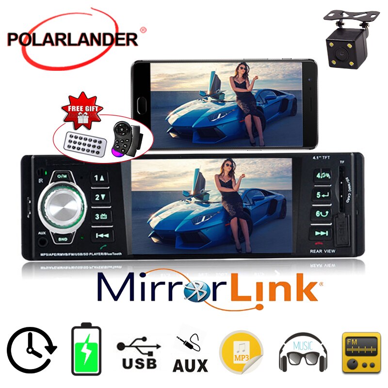 1 Din 4.1 inch TFT Screen 12V Car Radio Bluetooth Car Audio Stereo MP5 MP4 Video Player Support FM USB/SD/MMC Rear Camera