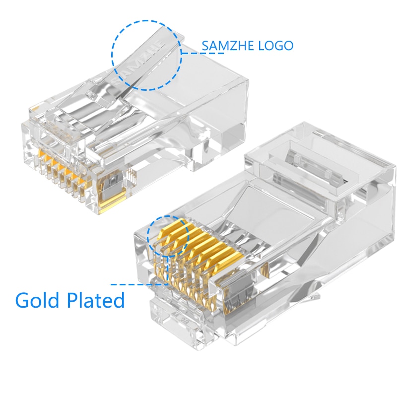 SAMZHE Cat5e RJ45 Modulaire Plug 8P8C Connector voor Ethernet Kabel, Vergulde KAT 5e Gigabit Bulk Ethernet Crimp Connectors