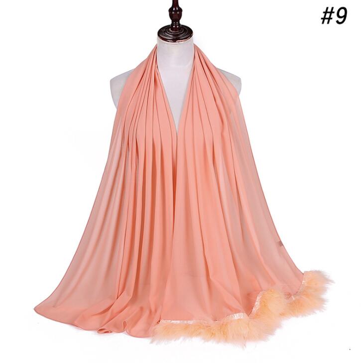 Feather Chiffon Scarf Hijab Plain Bubble Chiffon Scarf Women Popular Scarves Shawl Muslim Turban 72x175cm: COLOR 9