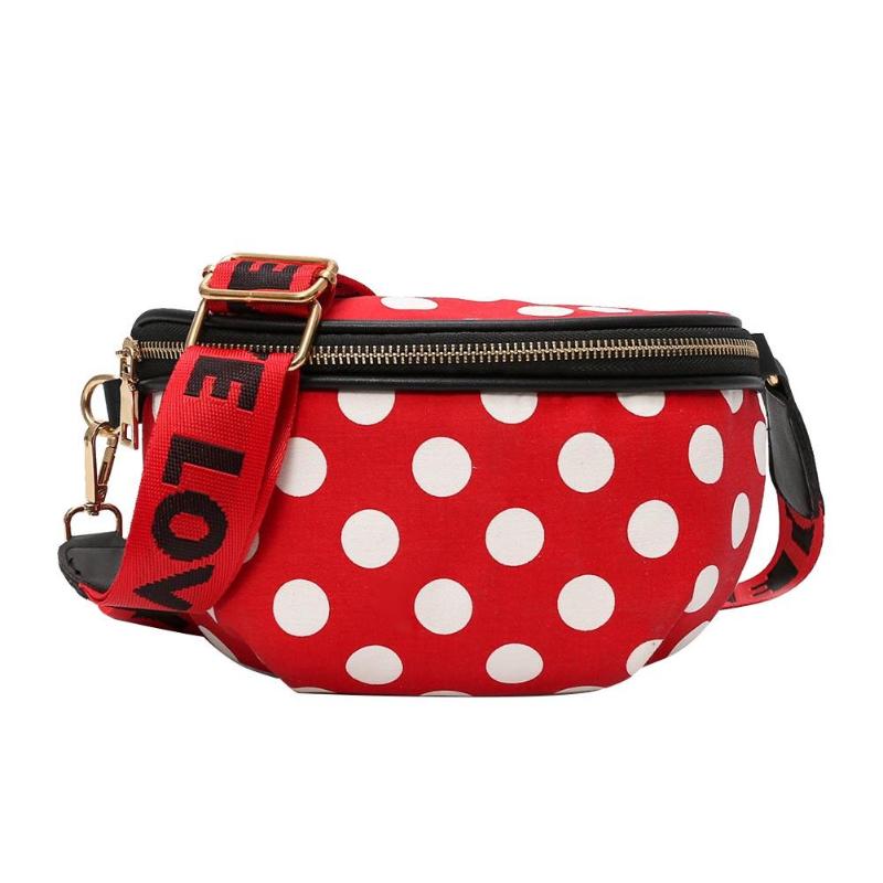 Vrouwen Casual Nylon Schoudertas Taille Zakken Vrouwelijke Stijlvolle Dots Crossbody Riem Borst Taille Verpakking Meisjes Eenvoudige Mini Rits Taille Packs