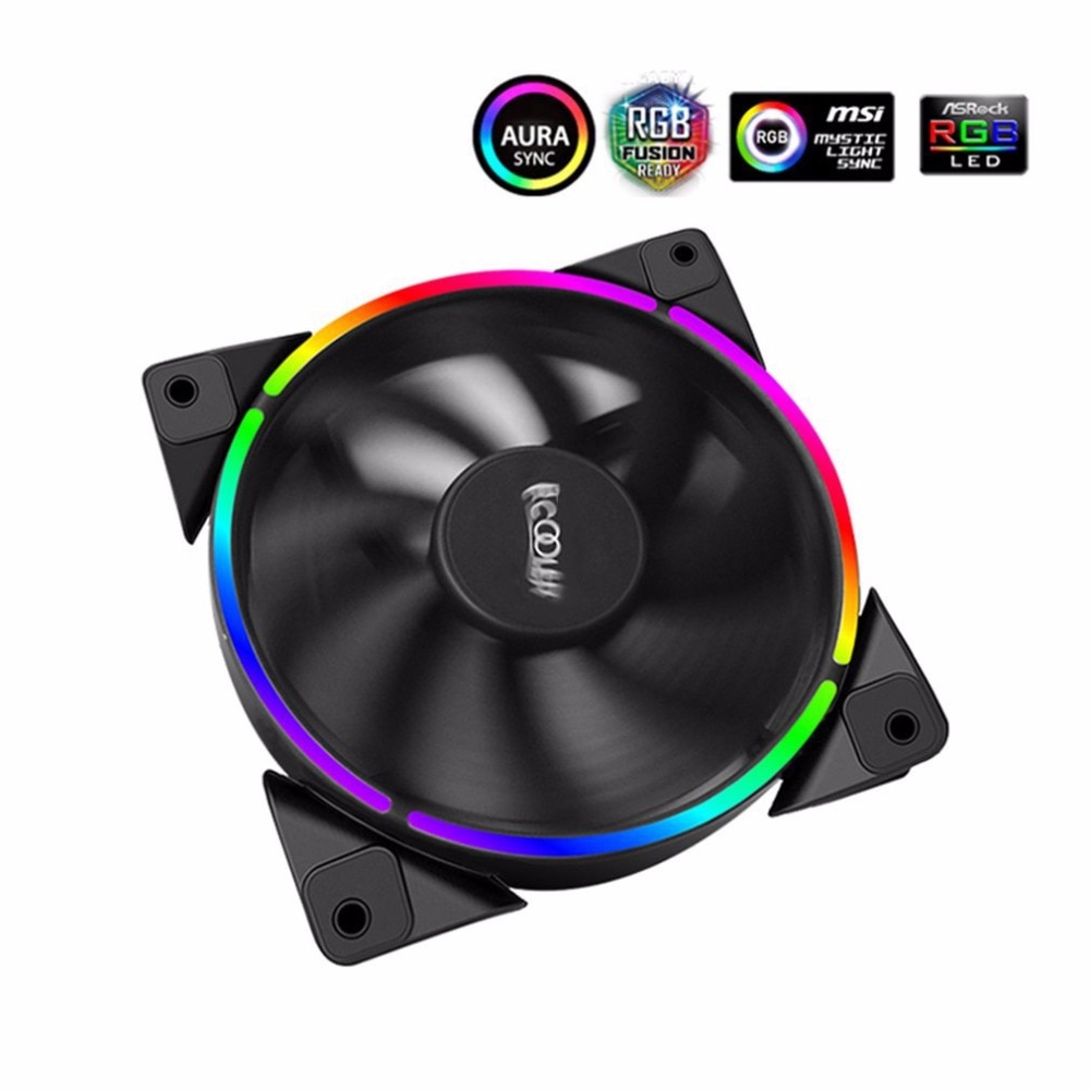 PCCOOLER 12cm RGB LED Light PC Cooling Fan Smart 4 Pin PWM Quiet PC Case Chassis Fan with AURA Regulation for Computer Case