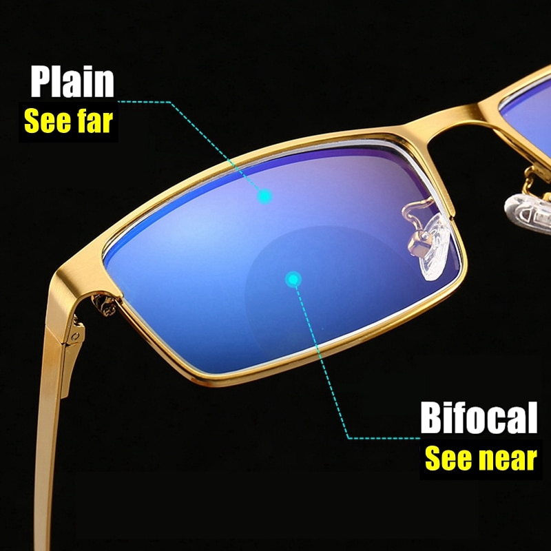 Fotochrome Leesbril Mannen Bifocale Lenzen Lente Scharnier Bril Anti-Blauw Licht Presbyopie Vrouwen Metalen Frame