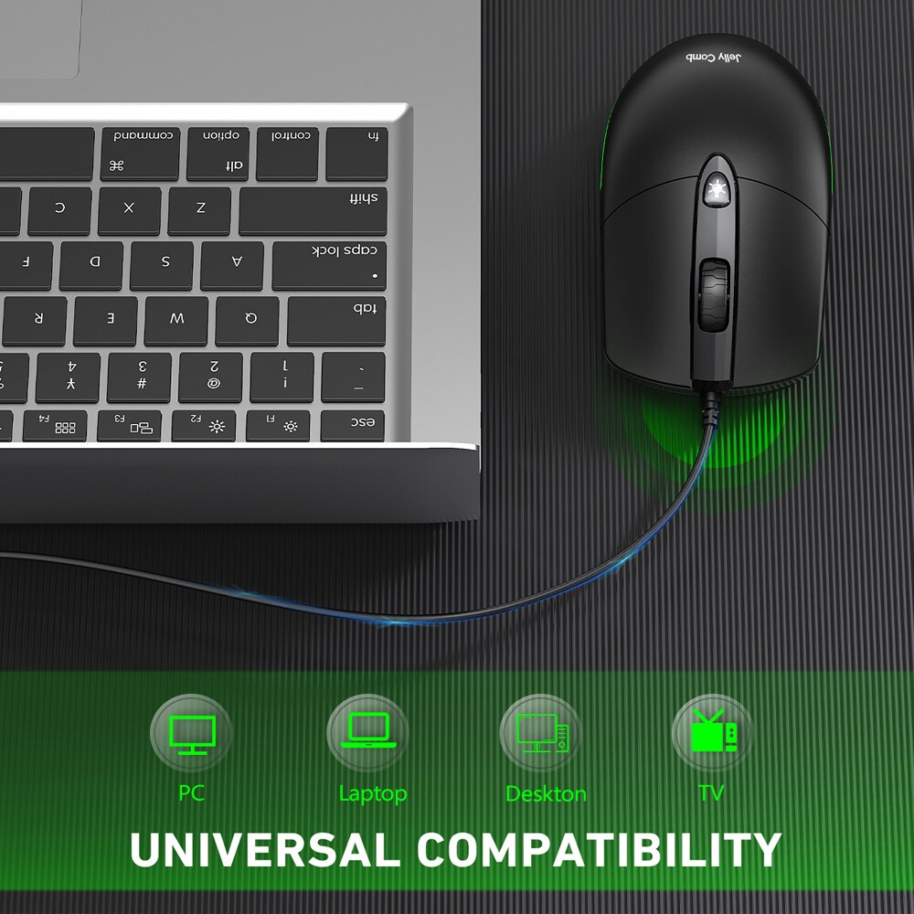 Jelly comb Wired Optical Mouse Gaming Mice with RGB Backlight and Silent Clicking for PC Computer Laptop 1600 DPI Black