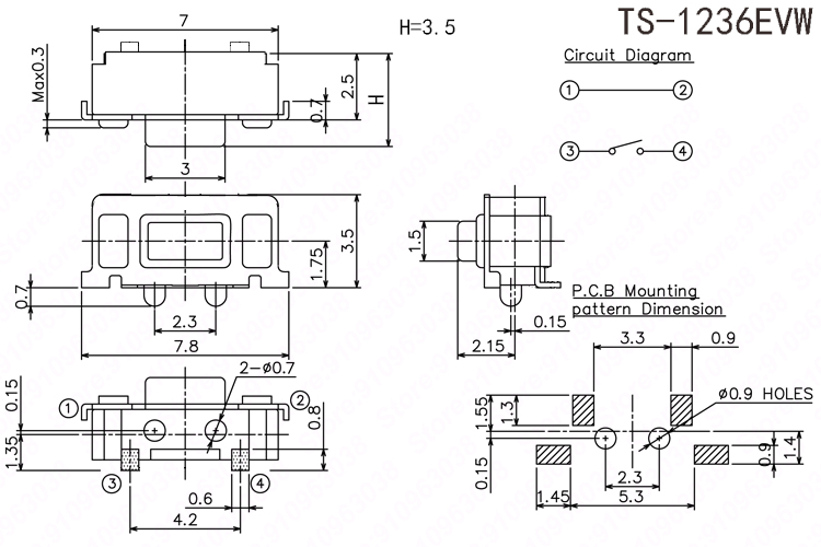 50 Stuks Smt 2PIN Tactile Tact Push Button Micro Schakelaar Momentary 3X6X3.5MM Side Push