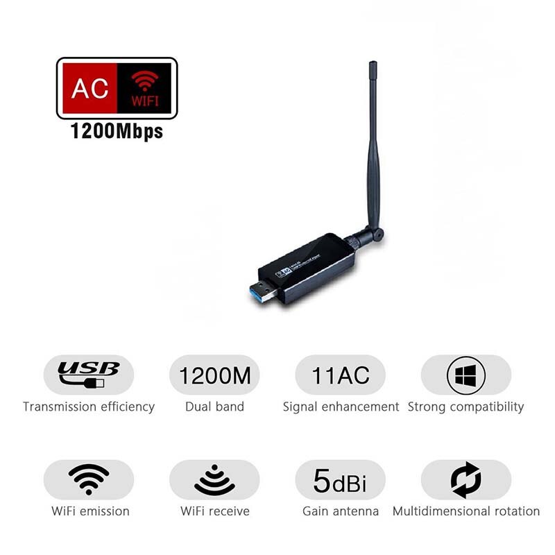 RTL8812AU Chipset Netwerkkaart 2.4G/ 5G Wifi Usb 3.0 Lan Adapter Draadloze Ac 1200Mbps Dongle 5dBi Antenne Voor Desktop Laptop