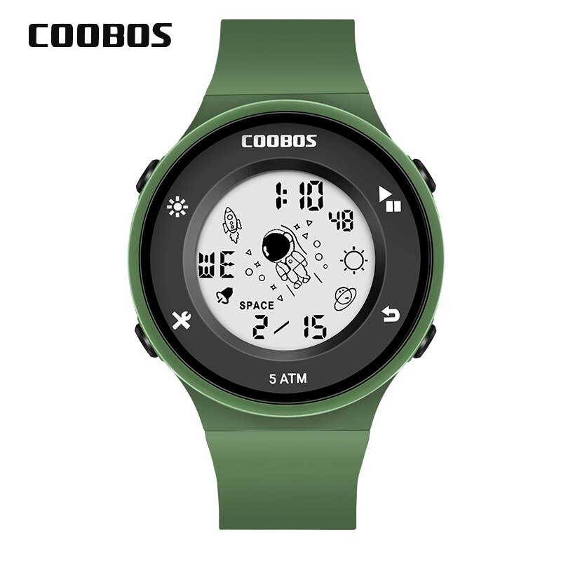 Coobos-Reloj de pulsera electrónico para hombre y mujer, cronógrafo deportivo resistente al agua con pantalla luminosa, 5 bares, ,: Green