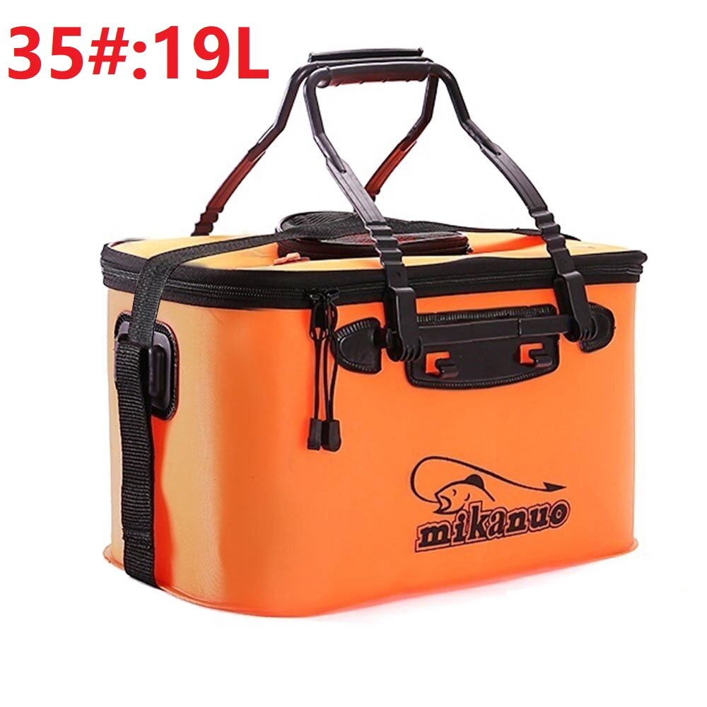 5 Sizes 11-35L Portable Zipper live Fishing Bucket Outdoor Folding EVA Fishing Bag Live Fish Bucket Camping Hiking Fishing Bag: Orange  19L