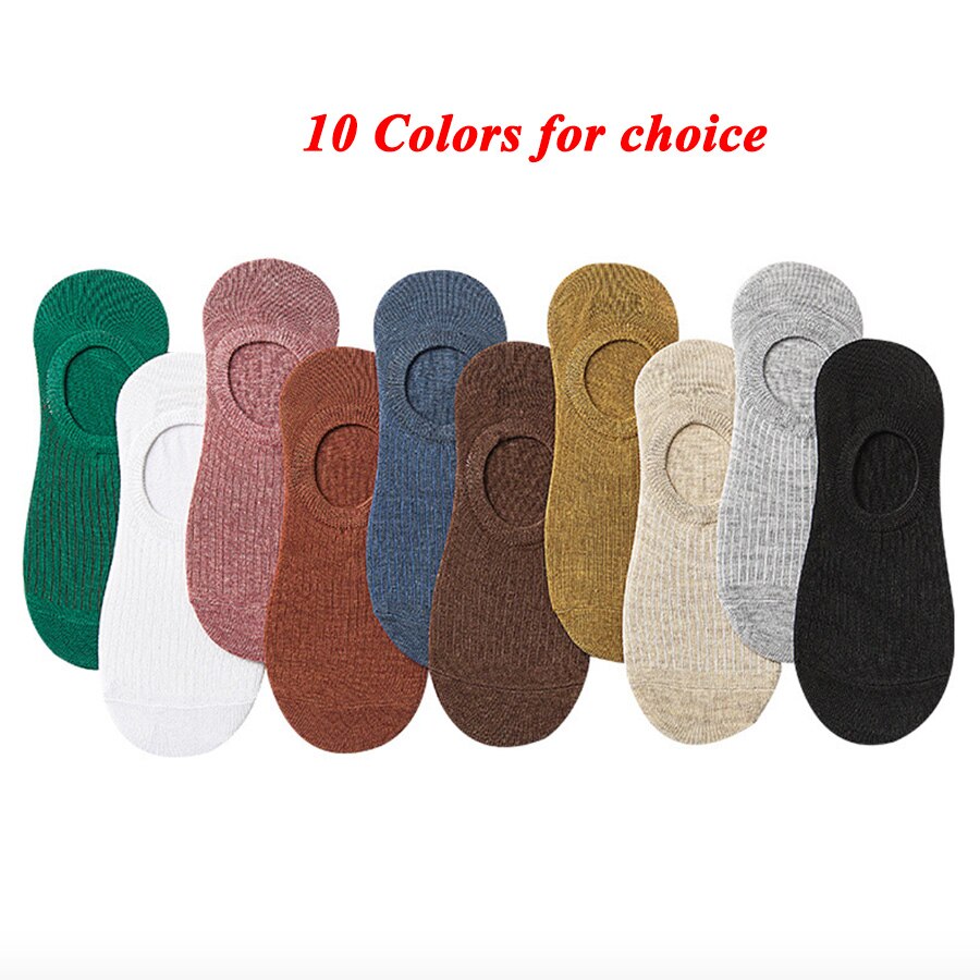 10 kolorów niewidoczne skarpetki dla kobiet dziewczynki stałe czarne białe szare khaki zwykły bawełna niewidzialne skarpetki antypoślizgowe typ 1 paczka