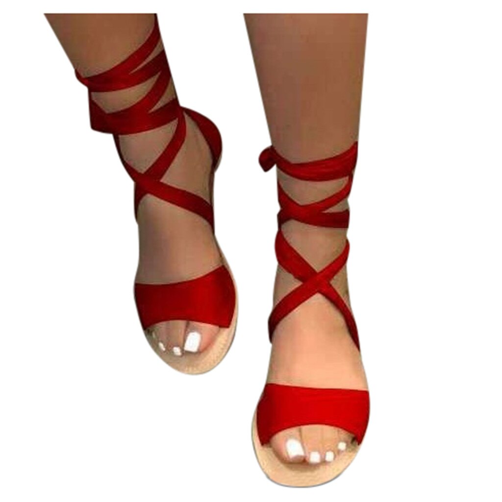Sommer flade sandaler til kvinder afslappet åndbar åben tå dame sandaler fritid strand kvinder sandaler zapatos de mujer: Rød / 9