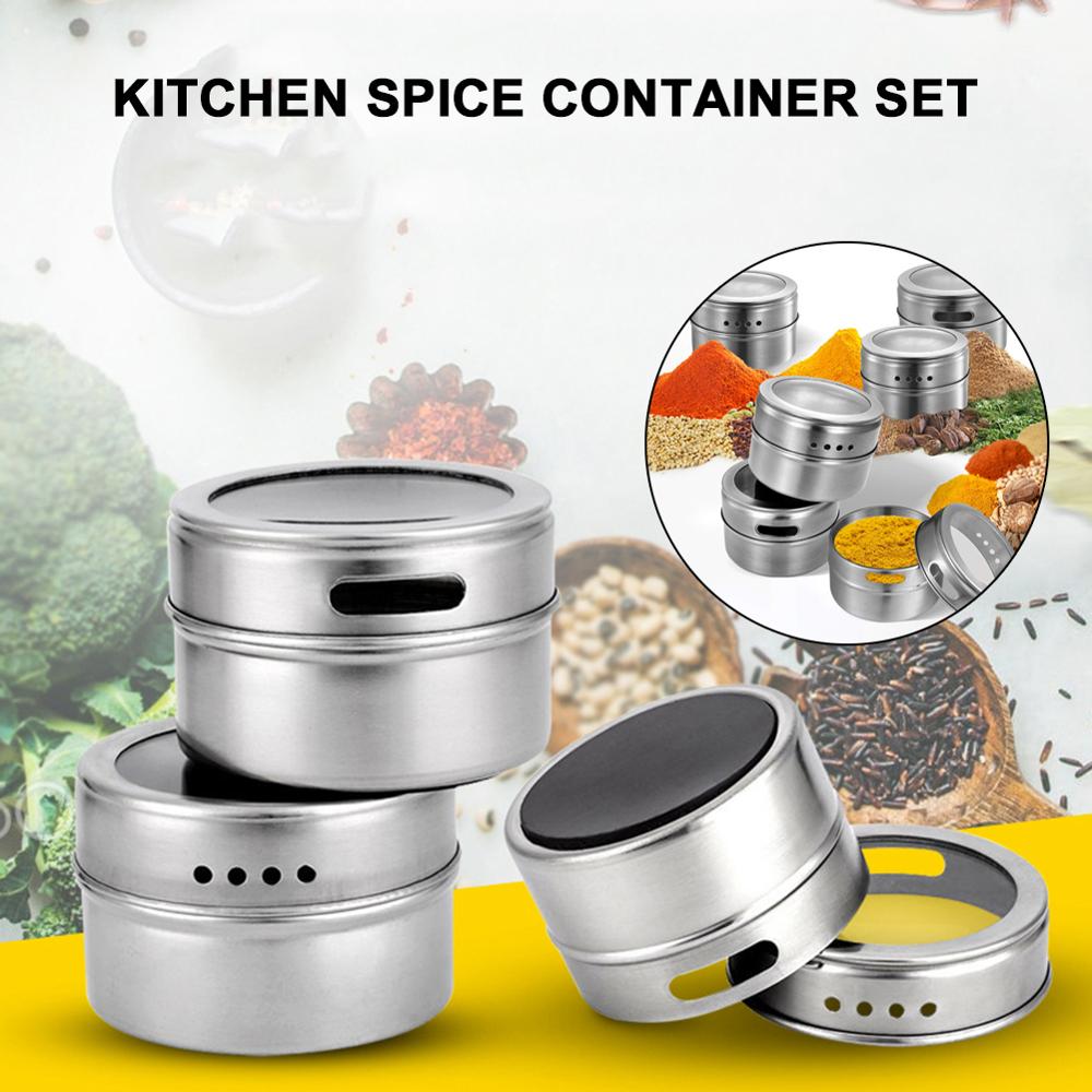 Magnetic Spice Jar Set Stainless Steel Spice Tins Spice Storage Container Pepper Seasoning Sprays Tools Spice Jar