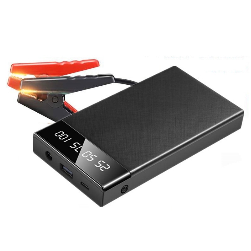 Car battery converter portable mini ultra-thin car jump starter mobile power 12V 10000mAh engine battery charger booster: Black