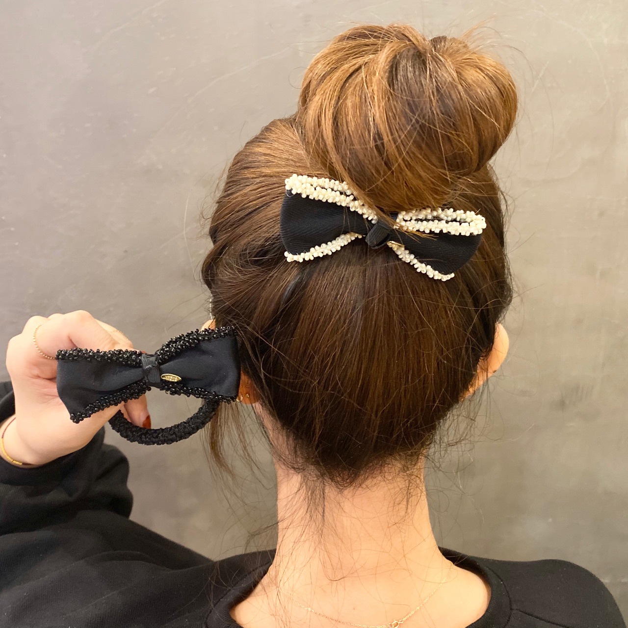 Diademas elásticas para el pelo con lazo blanco y negro Simple, 1 Juego de accesorios para el cabello para niña, horquilla clásica con lazo de estilo coreano, banda de goma: Rojo