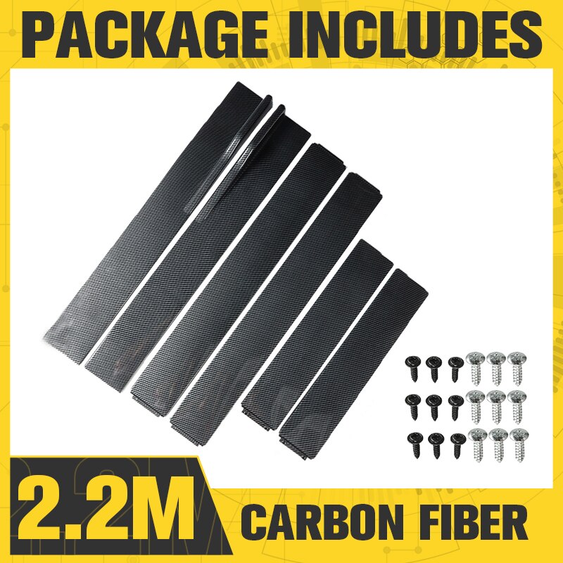 6PCS 2m/2.2m Universal Side Skirts Extension Rocker Panels Lip Splitters Bumper Car Styling For BWM Benz For Toyota Tesla For VW: 2.2m Carbon Fiber