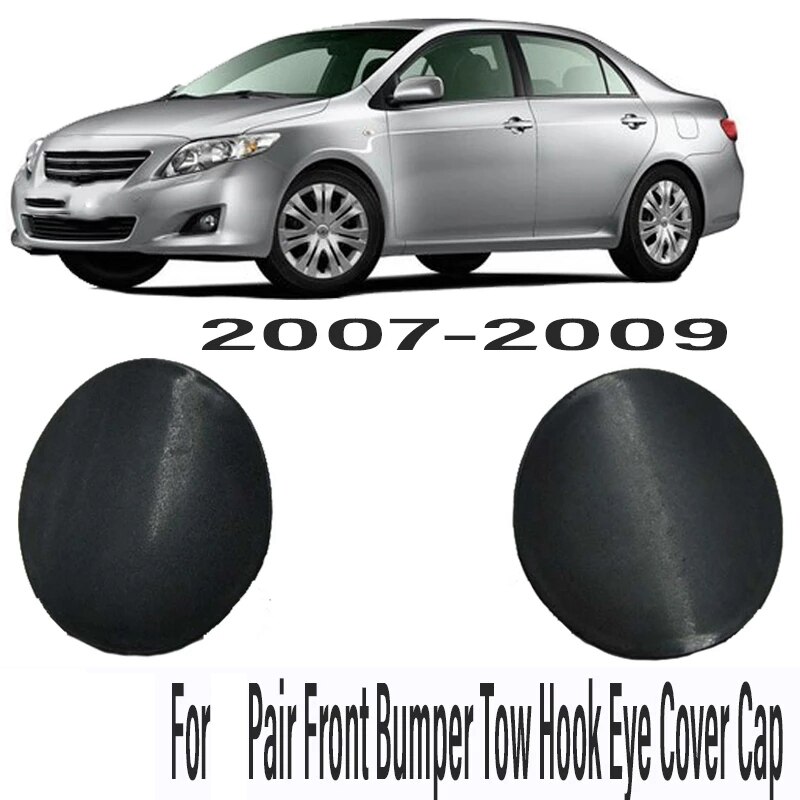 1 Pair Left & Right Front Bumper Tow Hook Cover Cap 52128-02910 Black Plastic Fit for Toyota Corolla 2007
