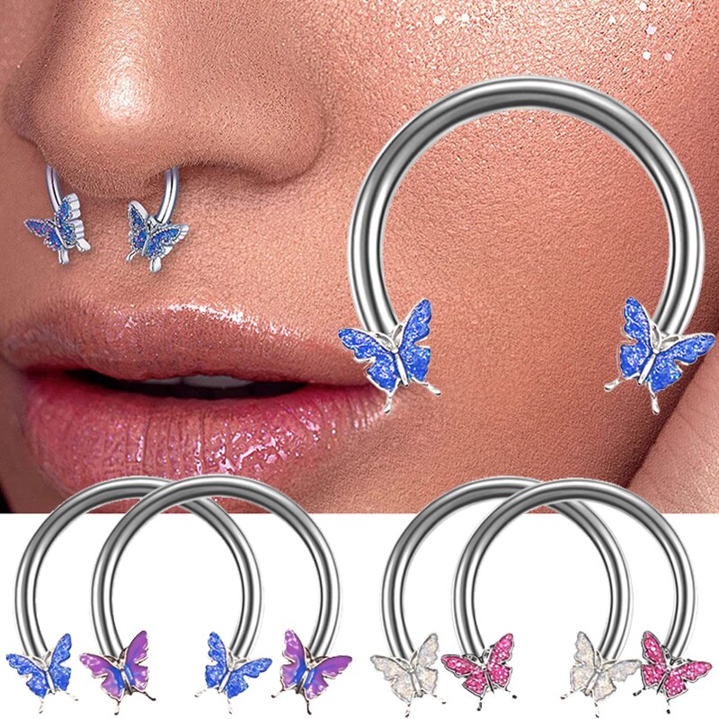 10mm Kristall Schmetterling Nase Ringe Chirurgische Stahl Kegel Spitze Hufeisen kreisförmig Septum Nippel Nase Clip Ohr durchbohren Schmuck