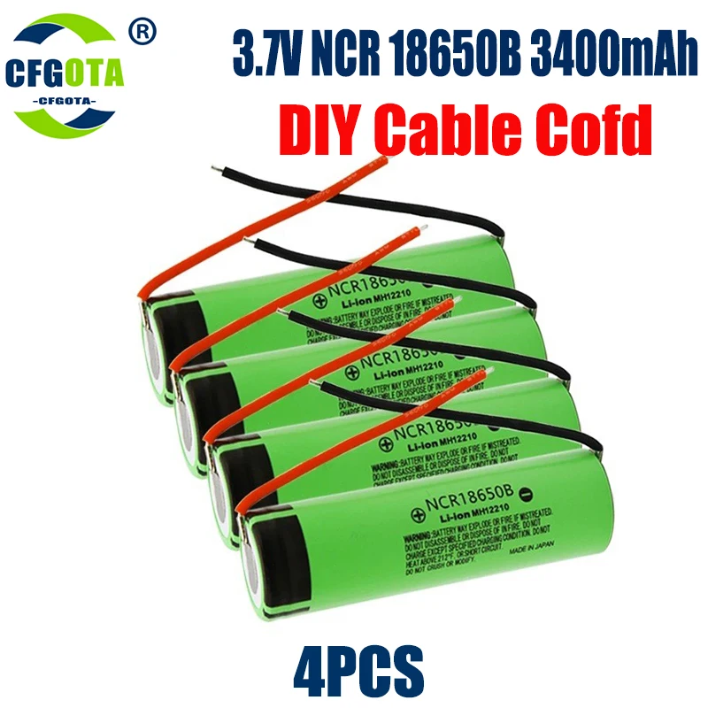 1-20pcs 100% Original 18650 battery 3400mah 3.7v lithium battery NCR18650B Suitable for flashlight battery +DIY wire: PURPLE