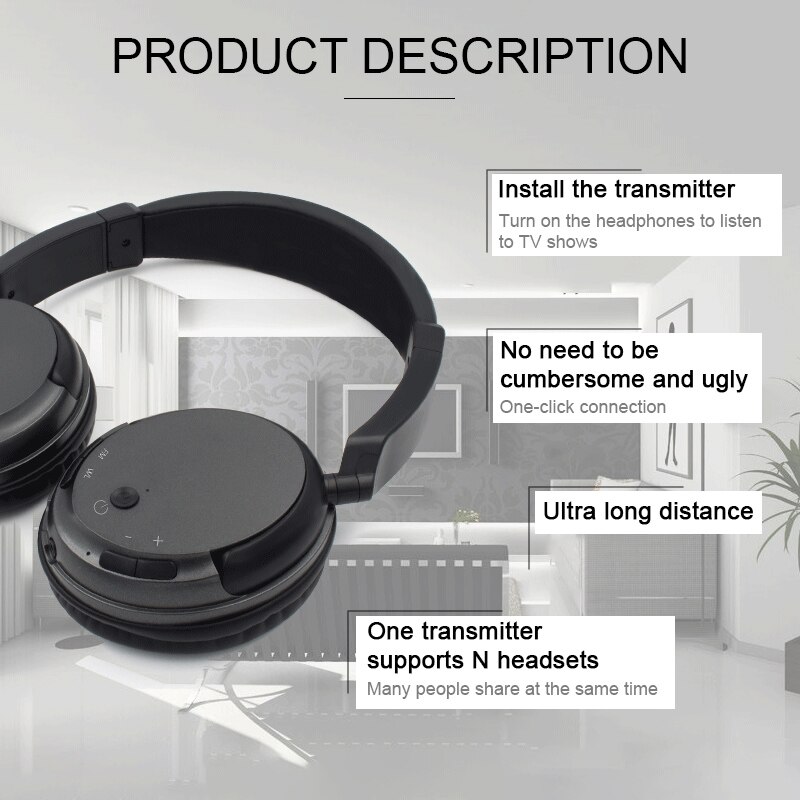 Tv genopladeligt multifunktions 2.4g trådløse headset tv hovedtelefoner med mikrofon til tv pc ipad telefoner  mp3