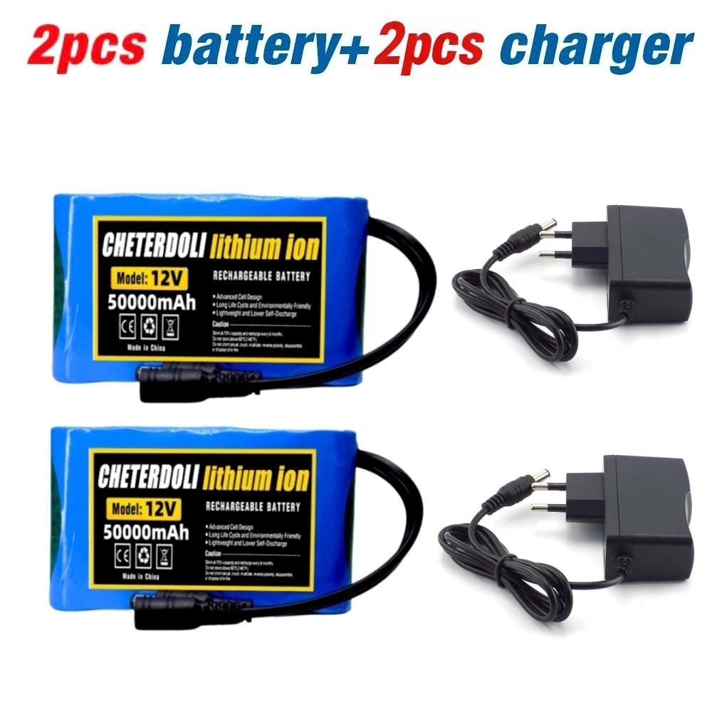 Aleaivy Portable Super 12V 50000mah Battery Rechargeable Lithium Ion Battery Pack Capacity DC 12.6v 50Ah CCTV Cam Monitor +: SKY BLUE