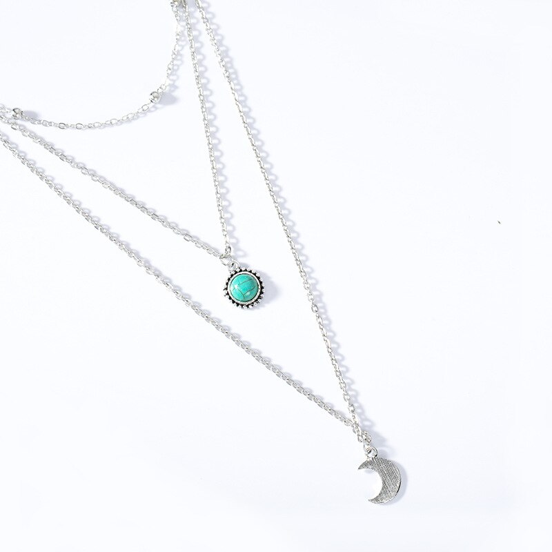 Sieraden groene stenen maan drielaagse ketting dames statement ketting kettingen & hangers colares bijoux
