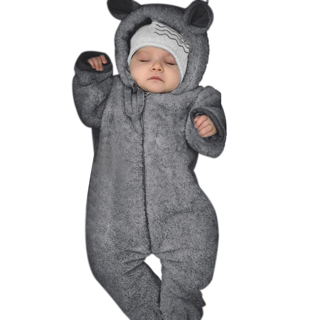 -né Bébé Garçon Hiver Polaire Jumpsuit Solide Barboteuse À Capuche Manteau Vêtement D'extérieur: Gray / 12-18 Months
