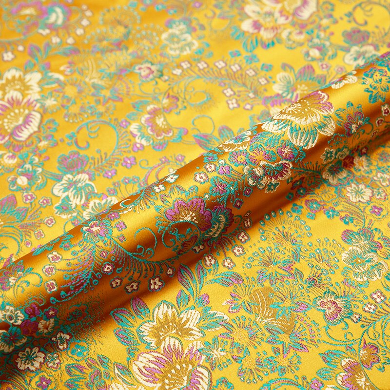 Brocade pattern garment fabric satin jacquard fabrics for sewing cheongsam diy patchwork garmen: jinhuang