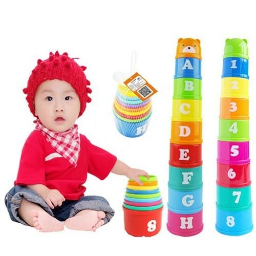 1 Set Baby Children Kids Educational Toy Figures Letters Folding Cup Pagoda