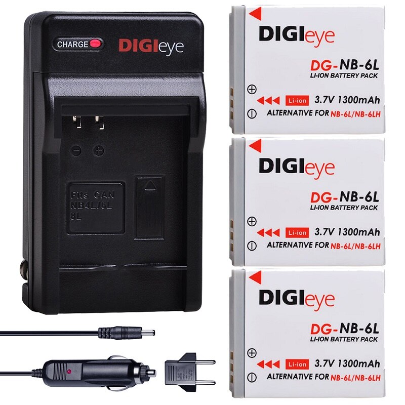 Batería de ion de litio NB 6L NB-6LH Akku + cargador Digital para Canon power-shot IXUS 310 SX240 SX275 SX280 SX510 SX500 HS 95 D10 D20 D30: Black