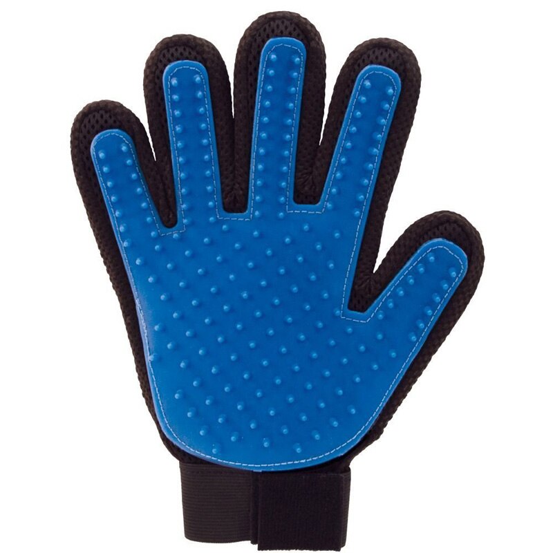 Guante de lana para gatos, cepillo para quitar el pelo de mascotas, peine para masaje para limpieza de perros: Blue Right Glove