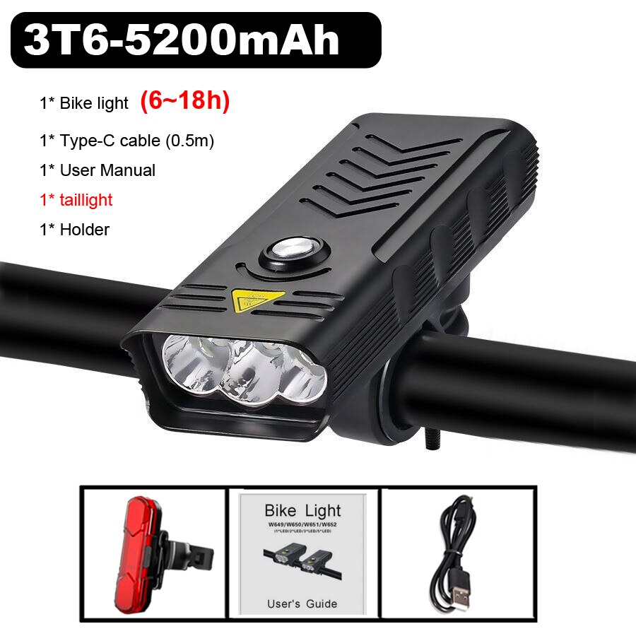 10000Mah Fiets Licht Set Usb Oplaadbare 3000 Lumen Fiets Koplamp 5T6 Led Super Heldere Mtb Road Zaklamp Fiets Accessoires: 3 LED set 3