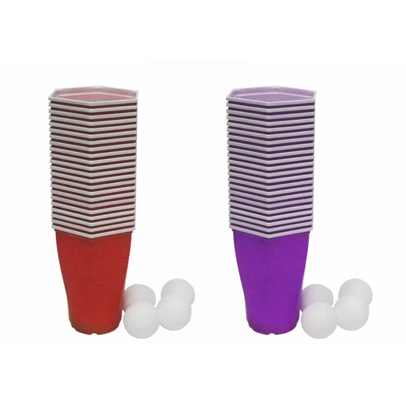 44Pcs Party Mok Met 6 Ballen Bier Pong Party Cups Bier Mok Extra Sterke Plastic Mok Plastic Mok Camping rood & Paars