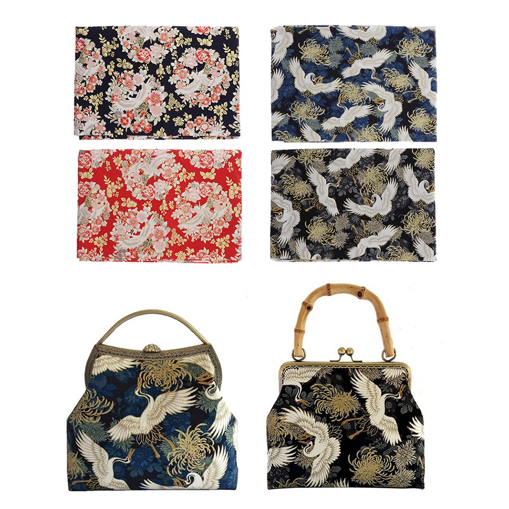 Cotton Quilting Patchwork Fabric Bronzing Crane &amp; Floral Pattern 59" Wide