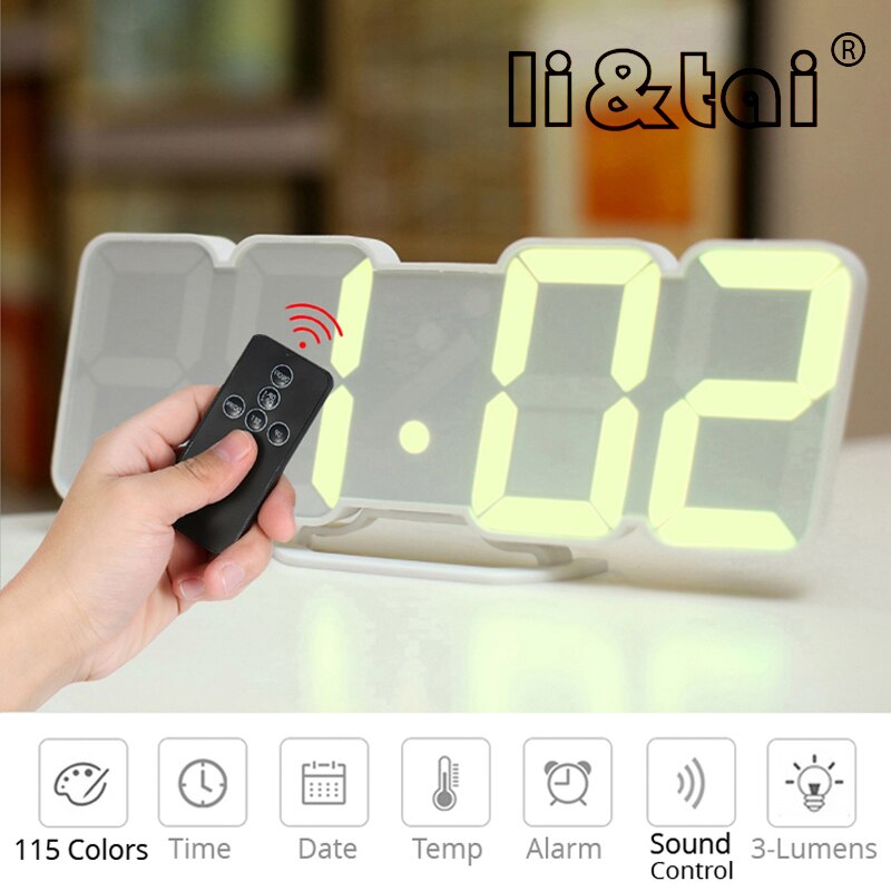 Digitale wekker met led-wandklok, 115 kleuren, afstandsbediening, digitaal horloge, nachtlampje, magische tafelklok