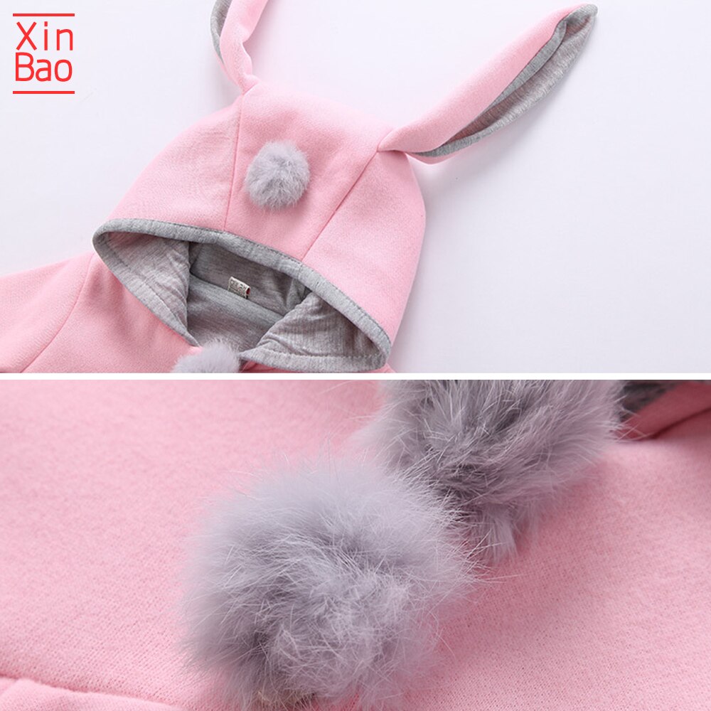 Xinbao meisjesjassen cartoon lange mouwen jas konijnenoor hoodie casual bovenkleding kinderjas babykleding gebreid kinderen