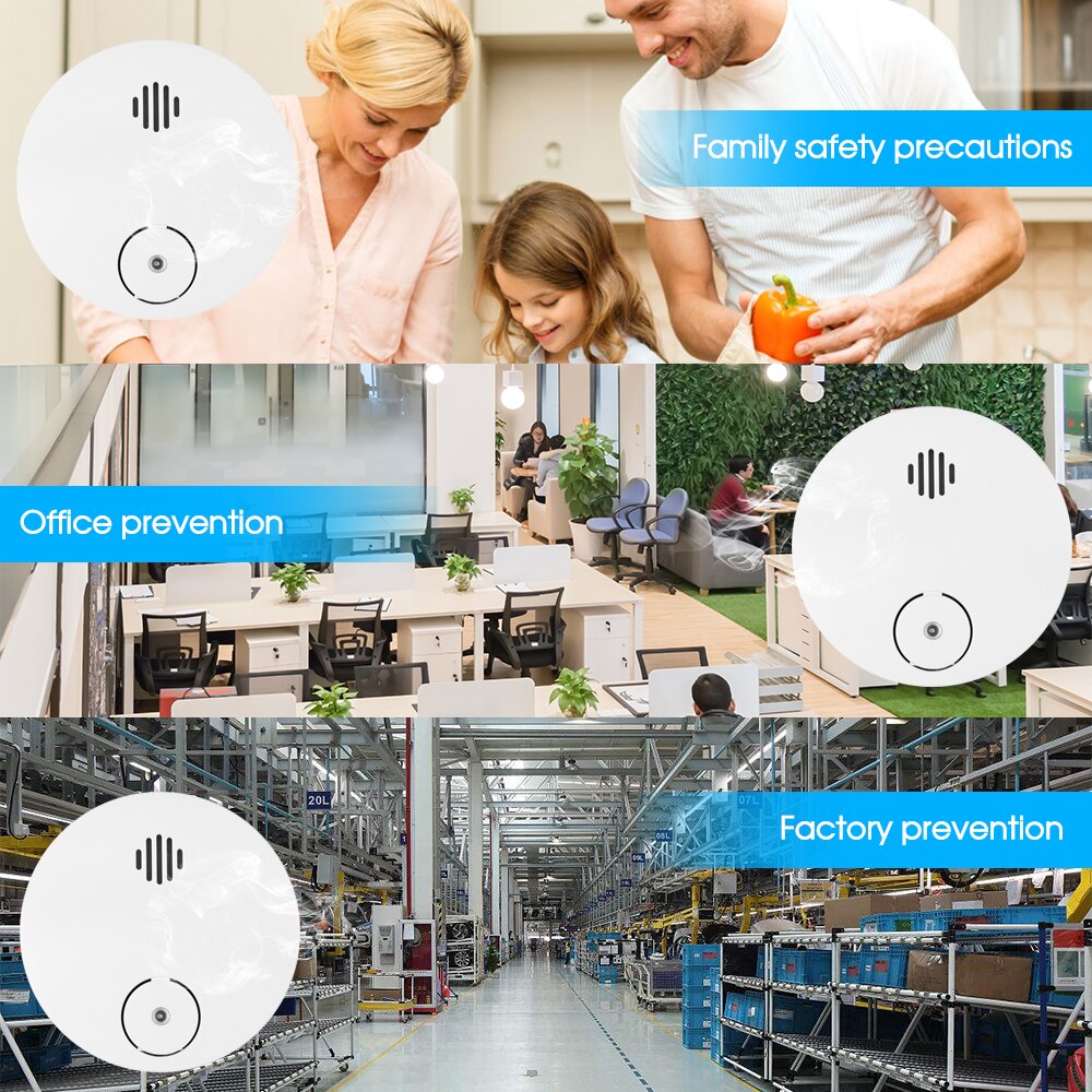 Wireless Smoke Detector Photoelectric Fire Alarm Battery-Powered Light Sound Warning Fire Safety For Home Security Alarm System