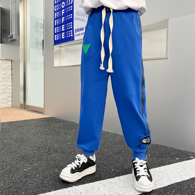 2022 novas crianças calças 5-14years meninos calças casuais roupas de algodão xadrez calças adolescente menino primavera esporte moletom cinza preto: Azul / 14