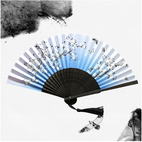 Abanico plegable de mano de seda con estampado de estilo japonés chino tradicional, borla de mango de madera, de boda , decoración del hogar: Verde oscuro
