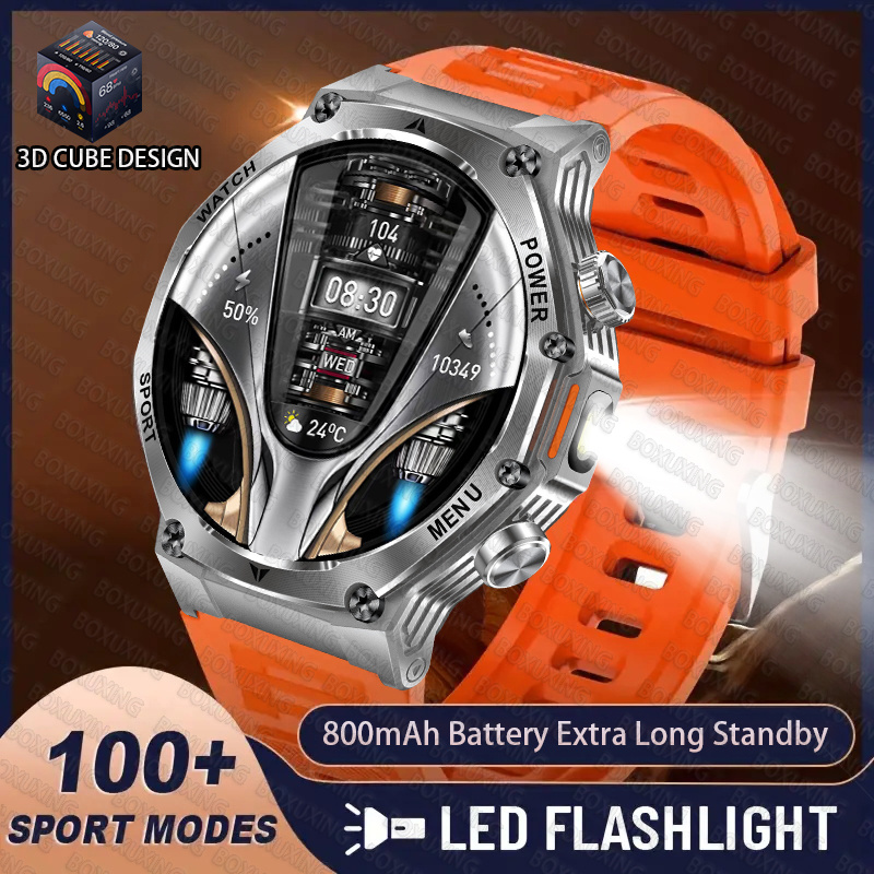 2025 Nuovo Smart Watch Uomo Torcia a LED 1.8 pollici Sport all'aria aperta da uomo Fitness Tracker 800mah Batteria di grandi dimensioni BT Chiamate Smartwatch