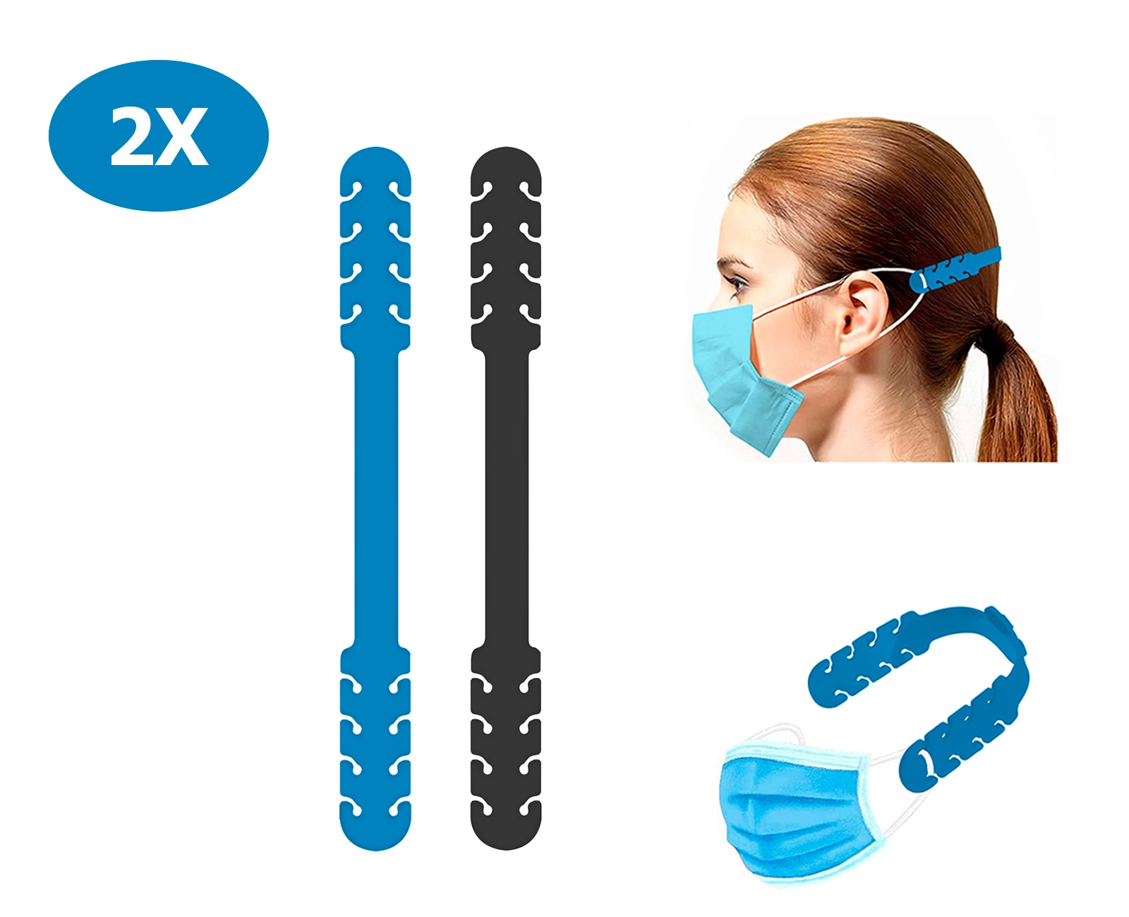 TBOC Salva orejas para Mascarillas Extensor Ajustable [Pack 2 Piezas] Correa Antideslizante Silicona Sujetar Cuello Salvaorejas