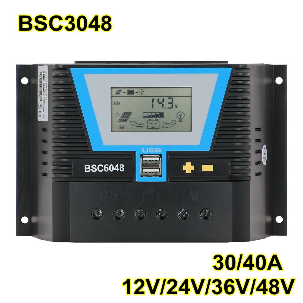 20A 30A 60A 80A PWM Solar Controller 12V 24V 36V 48V Backlight LCD Display Universal Solar Panel Charger System USB Controller: BSC3048