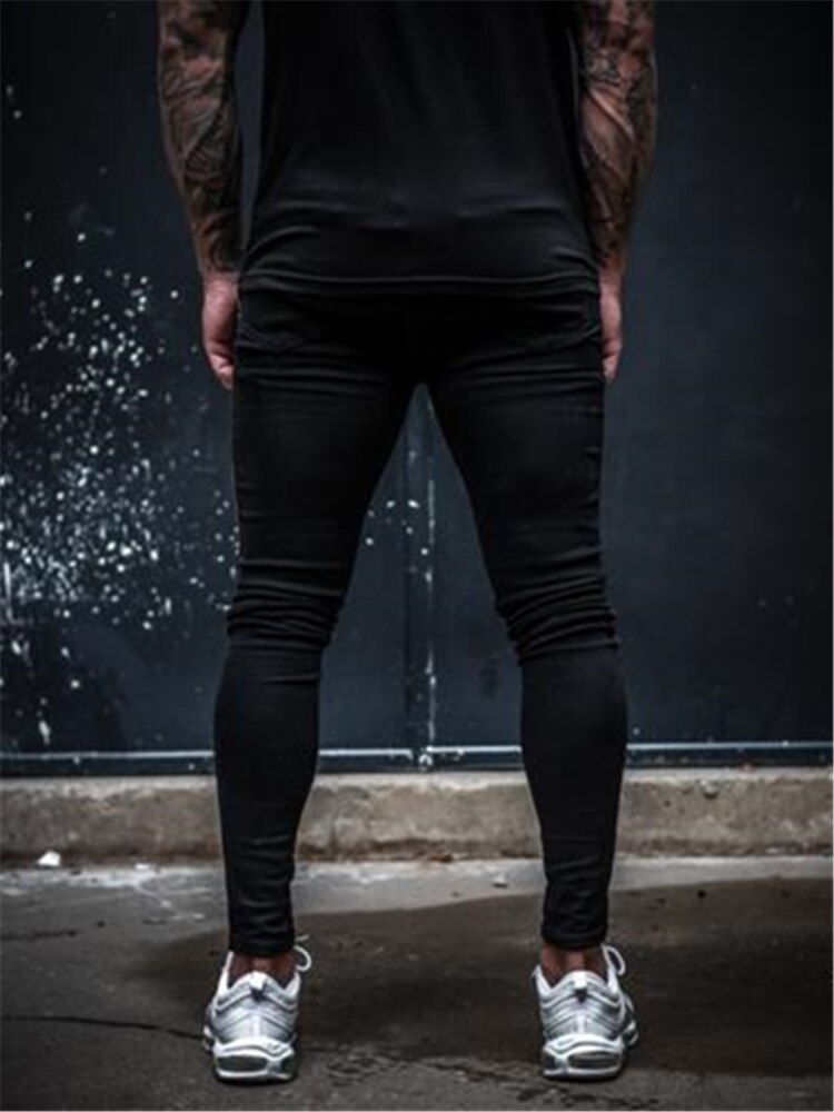 Herren Seite Streifen Dünne Fit Schwarz Denim Jeans Hip Hop Streetwear Einfarbig Plus Größe Slim Fit Leichte Baumwolle Jeans für Männer