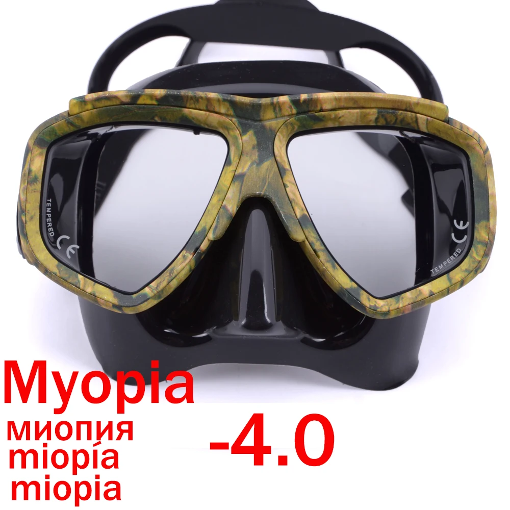 Myopia scuba diving Mask Camouflage anti fog for spearfishing gear swimming masks googles nearsighted lenses short-sighted: Blue