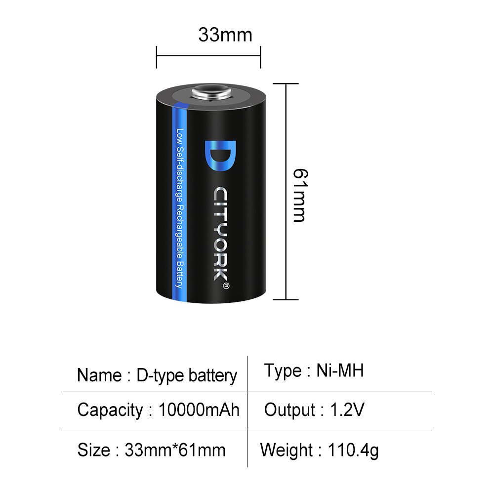 CITYORK 1,2 V LR20 D tamaño batería recargable 10000mAh tipo D R20 NIMH batería + cargador inteligente LCD para baterías AA AAA C D 9V