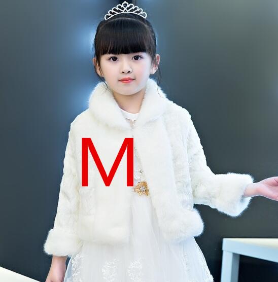 Winter Kid Girl White Faux Fur Cape Wedding Cloaks Shawl Shrug Outerwear Coats Flower Girl Plush Cloak Kid Coat: White M