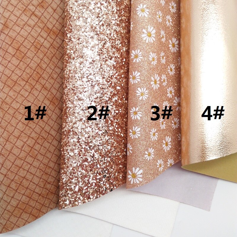 Rose Gold Chunky Glitter Leer, Daisy Gedrukt Glitter Stof, metallic Snake Faux Leather 21X29Cm Twinkling Ming KM466