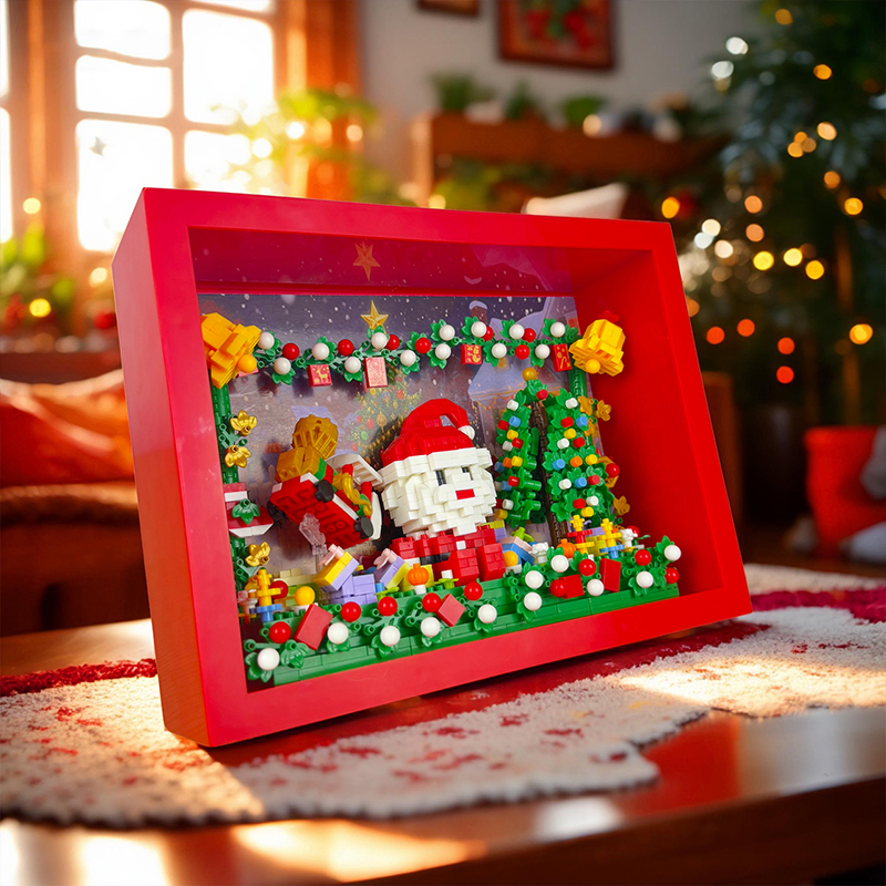 Christmas Micro Bricks Blocks Santa Claus Photo Puzzle Match Picture Frame Building Blocks Kids Toys DIY Home Decoration